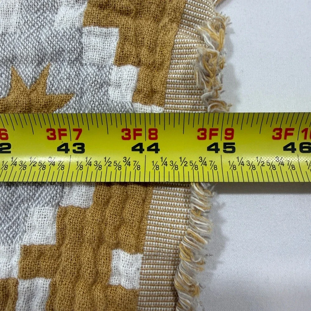 IKEA SVARTFRYLE Throw Blanket 51x67 Mustard Yellow Gray Jacquard Cotton Fringe